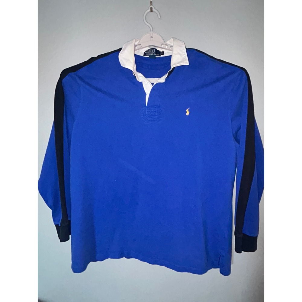 Vintage Polo Ralph Lauren Rugby Shirt Mens Size XL Blue Preppy Old Money Rugby